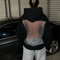 Gothic Sexy Hollow Mesh Hoodie Y2K Clothes Womens Fashion Translucent Pullover Sweatshirt Casual Long Sleeves Female Jacket Top