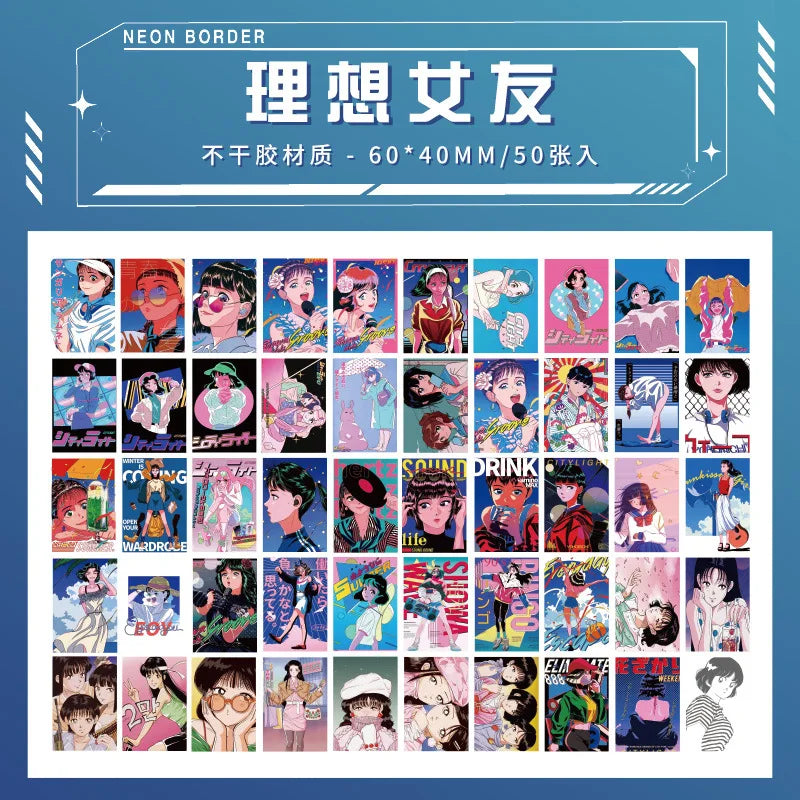 50sheets Retro Kawaii Japanese Girl Stickers for DIY Scrapbook Mobile Phone Case Tablet Stationery Decorative Paper