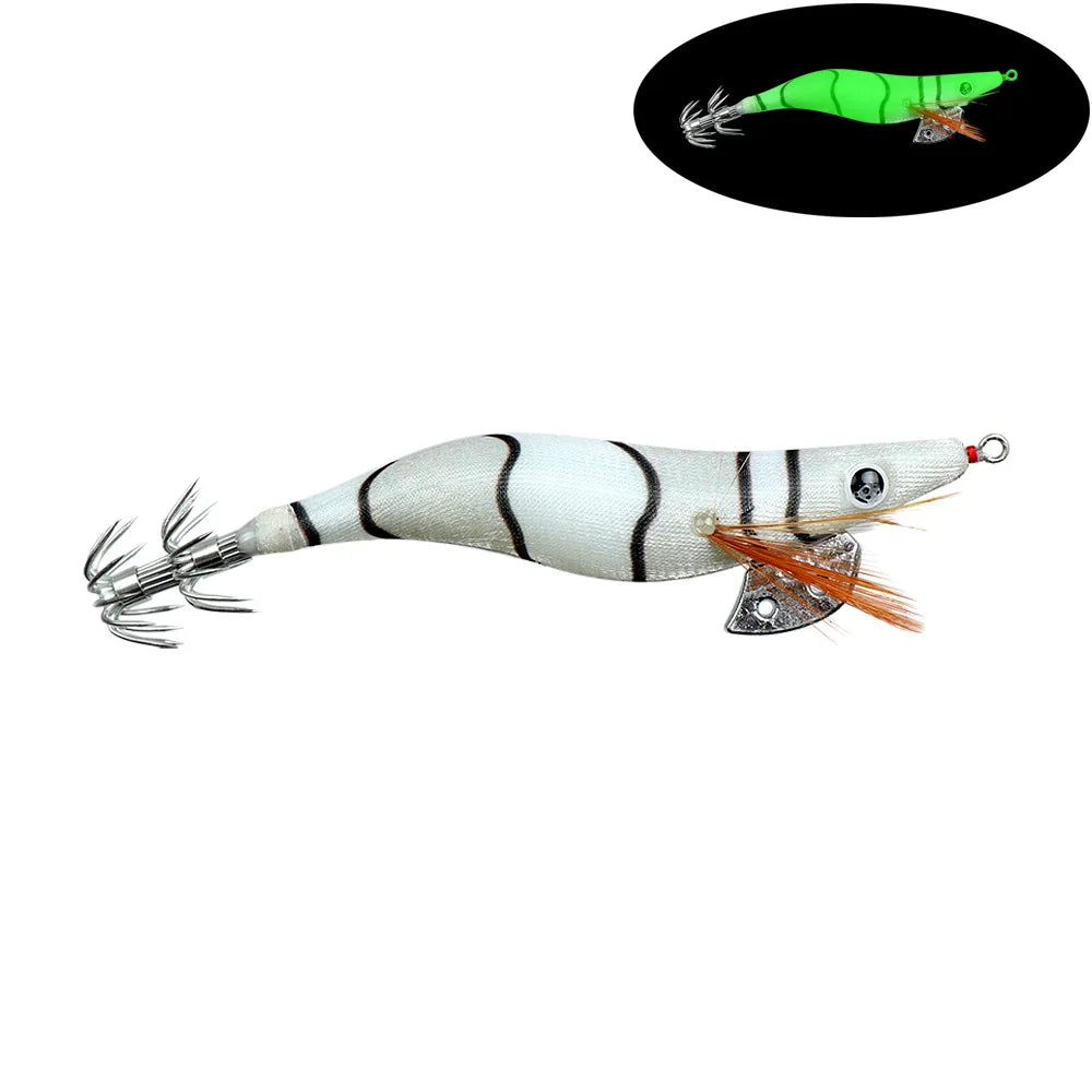 Full Body Luminous Wooden Shrimp Colorful Imitation Squid Shrimp Fake Bait2.0 2.5  3.0#Squid Cuttlefish Sea Fishing Umbrella Hoo