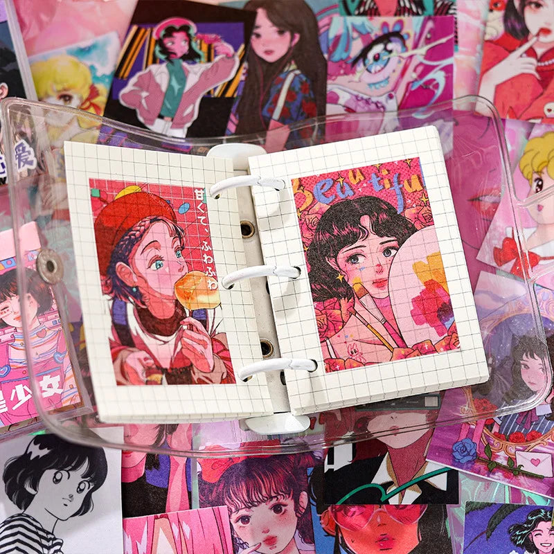50sheets Retro Kawaii Japanese Girl Stickers for DIY Scrapbook Mobile Phone Case Tablet Stationery Decorative Paper