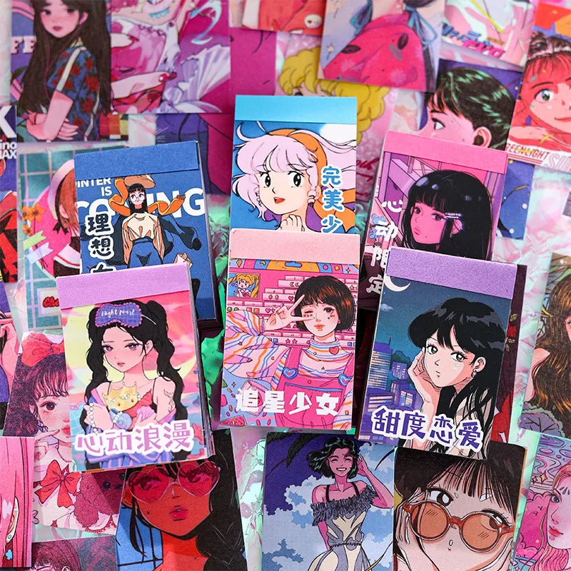 50sheets Retro Kawaii Japanese Girl Stickers for DIY Scrapbook Mobile Phone Case Tablet Stationery Decorative Paper