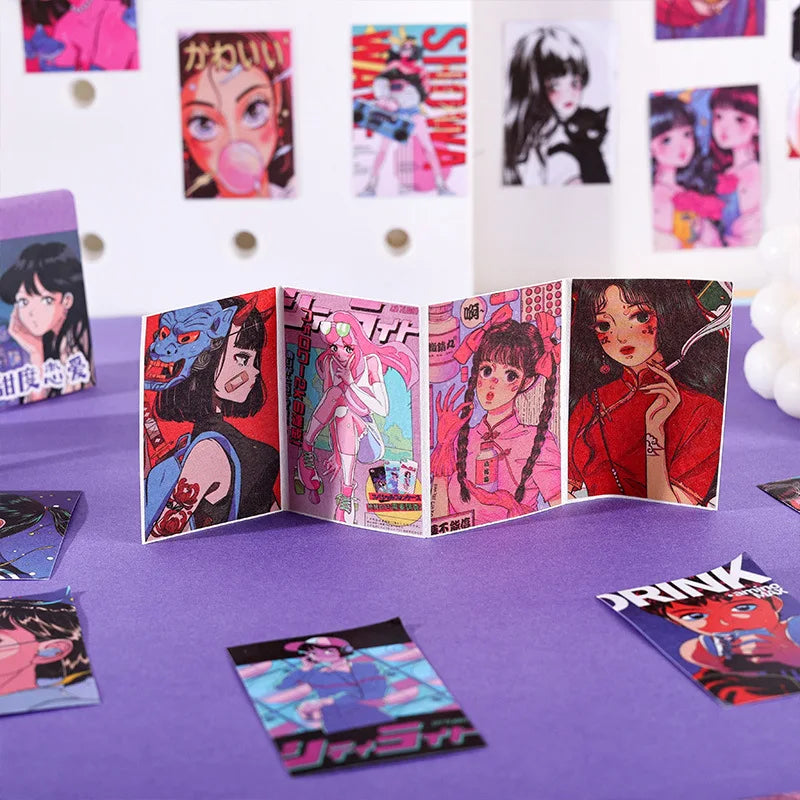 50sheets Retro Kawaii Japanese Girl Stickers for DIY Scrapbook Mobile Phone Case Tablet Stationery Decorative Paper