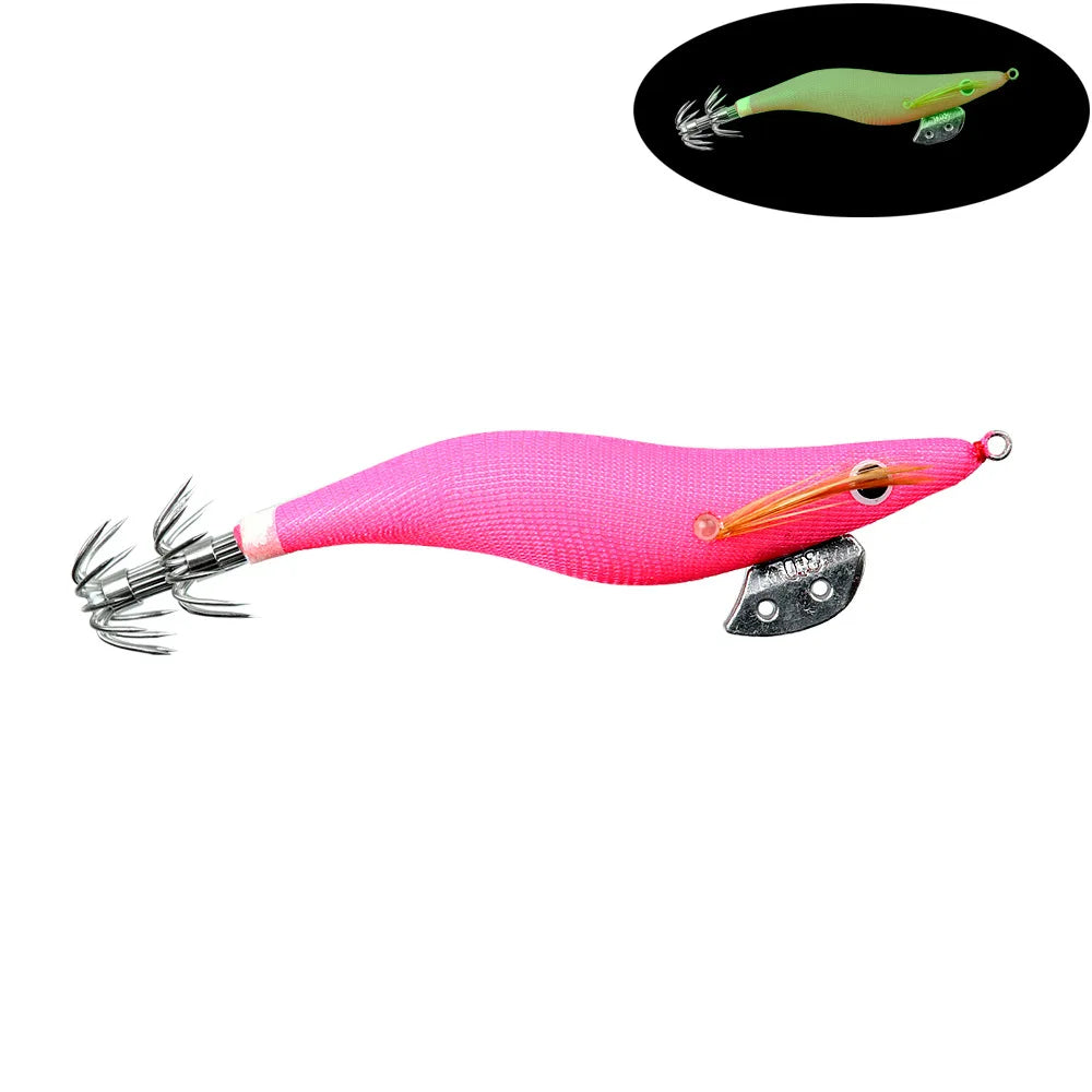 Full Body Luminous Wooden Shrimp Colorful Imitation Squid Shrimp Fake Bait2.0 2.5  3.0#Squid Cuttlefish Sea Fishing Umbrella Hoo