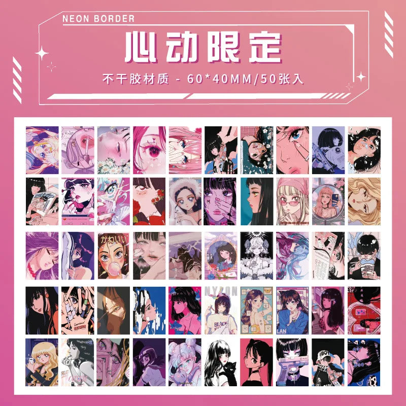 50sheets Retro Kawaii Japanese Girl Stickers for DIY Scrapbook Mobile Phone Case Tablet Stationery Decorative Paper