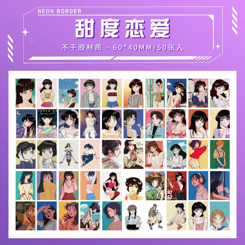 50sheets Retro Kawaii Japanese Girl Stickers for DIY Scrapbook Mobile Phone Case Tablet Stationery Decorative Paper