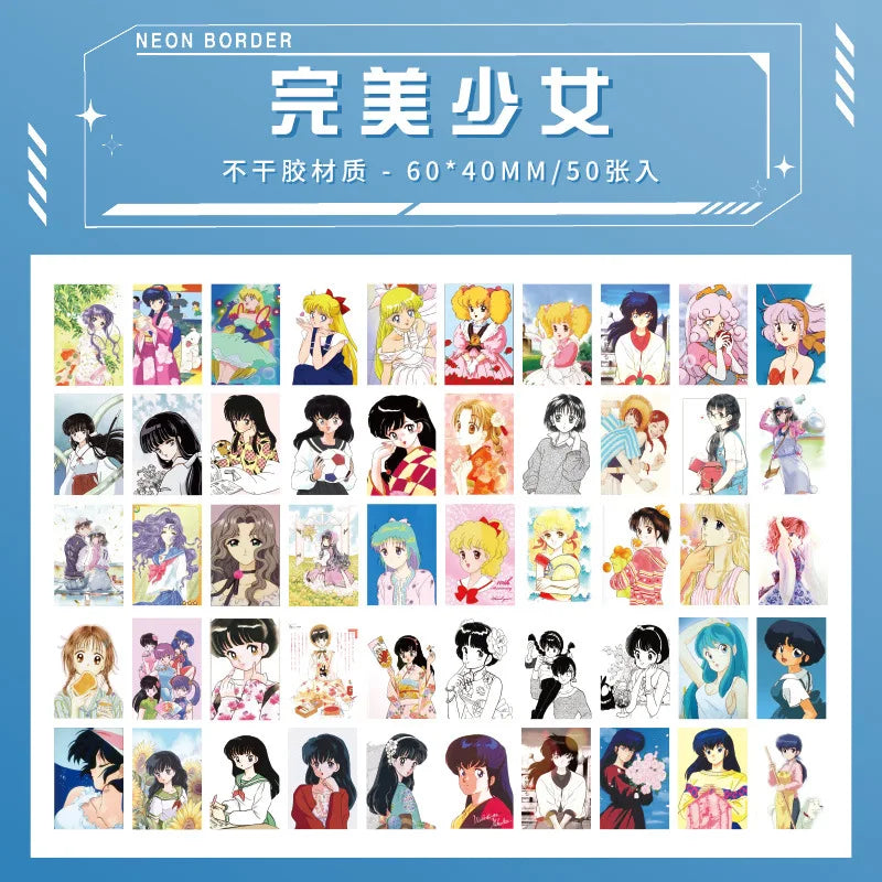50sheets Retro Kawaii Japanese Girl Stickers for DIY Scrapbook Mobile Phone Case Tablet Stationery Decorative Paper