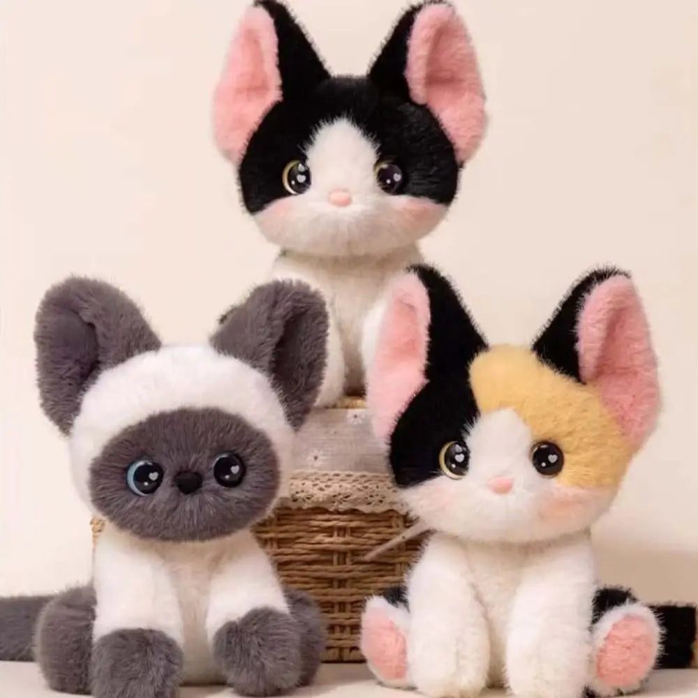 Stuffed Animal Siamese Cat Plush Cute Sitting Desktop Ornament Stuffed Devon Rex Kitten Doll Cartoon Cat Plush Doll Kids Toy