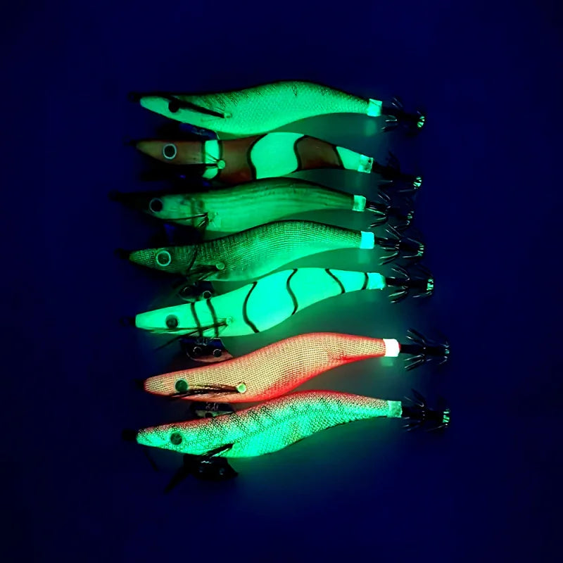Full Body Luminous Wooden Shrimp Colorful Imitation Squid Shrimp Fake Bait2.0 2.5  3.0#Squid Cuttlefish Sea Fishing Umbrella Hoo