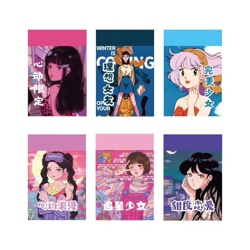 50sheets Retro Kawaii Japanese Girl Stickers for DIY Scrapbook Mobile Phone Case Tablet Stationery Decorative Paper
