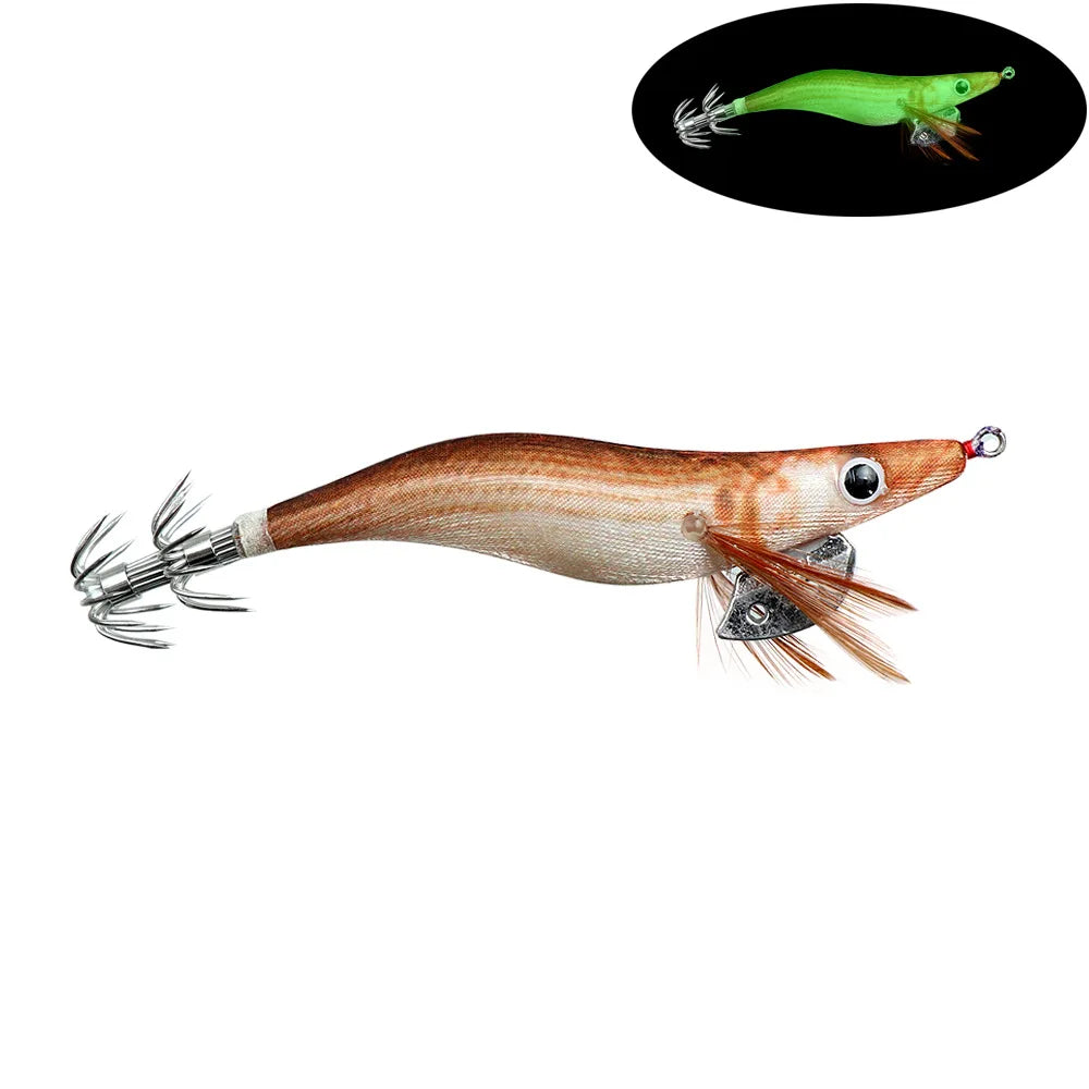 Full Body Luminous Wooden Shrimp Colorful Imitation Squid Shrimp Fake Bait2.0 2.5  3.0#Squid Cuttlefish Sea Fishing Umbrella Hoo